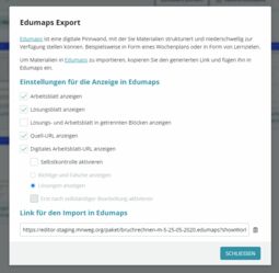 Vorschaubild Einstellungen für den Export einer Tutory-AB-Sammlung